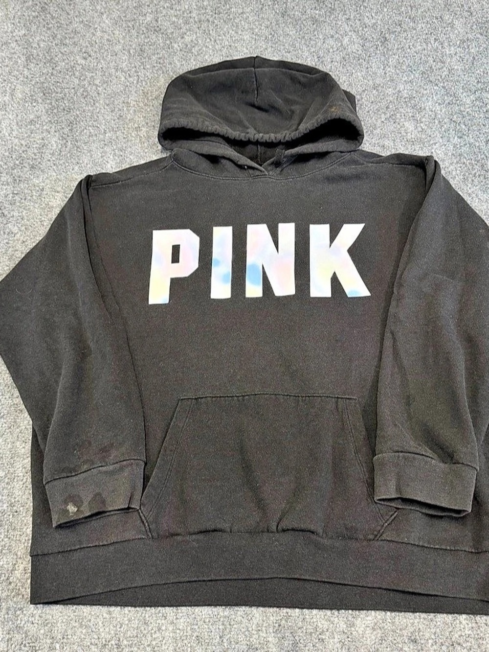 PINK Cropped Hoodie in Black XL